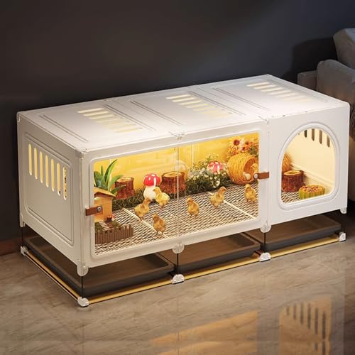 ポータブル鶏小屋 PP樹脂+鉄線製 組み立て簡単 鶏ケージ 家庭用/屋外対応 皮革ハンドル付き(35/70/105/140×45×45cm)(105*45*45CM)