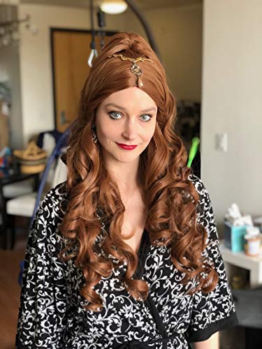 Topcosplay Womens Wigs Long Curly Brown Halloween Costume Party Cosplay Wig Wave with Ponytail - Image 2