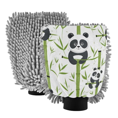 ALAZA Cute Panda Animal Kawaii Car Wash Mitt Scratch Free, 2 Pack Absorbent Microfiber/Chenille Washing & Drying Mitts, L