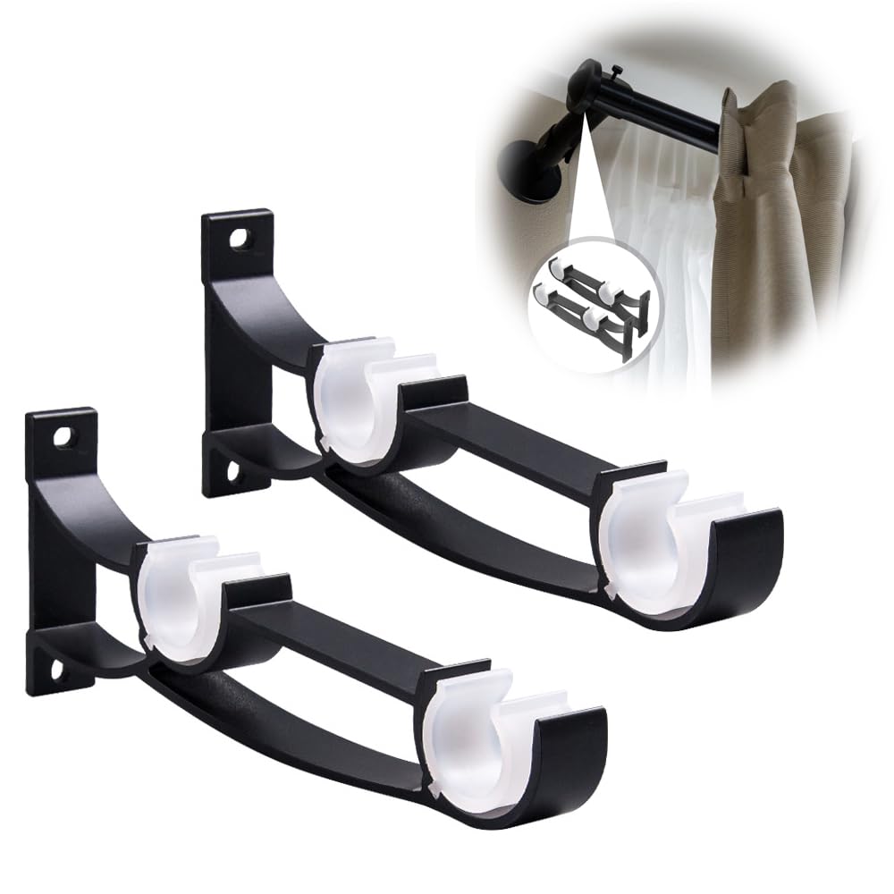 SYOSI Curtain Rod Brackets, Aluminum Alloy Curtain Rod Holders Double Curtain Rod Hanging Brackets Ceiling Mount Drapery Rod Bracket