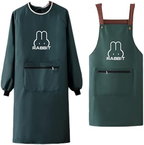 Delantal de cocina para mujer con bolsillos grandes, delantal impermeable de manga larga para cocinar, hornear, limpiar el trabajo