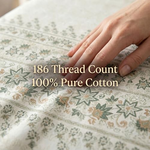 Image of Mafatlal Spring Glory Cotton Single Bedsheet Combo Pack of 2 with Pillow Covers | 180 TC Comfort Fit Cotton Sheets | Fresh Floral Print Bedding | Floral Green & Modern Blue