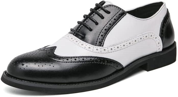 HuitJours Men Brogues Wingtip Lace up Classic Black Dress Shoes Derby Gatsby Prom Fashion Oxford - Image 4