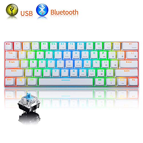 Urchoiceltd RGB Tastiera meccanica, tastiera Bluetooth cablata / wireless RK61 61 tasti Tastiera da gioco impermeabile retroilluminata a LED Anti-ghosting (interruttore bianco / blu)
