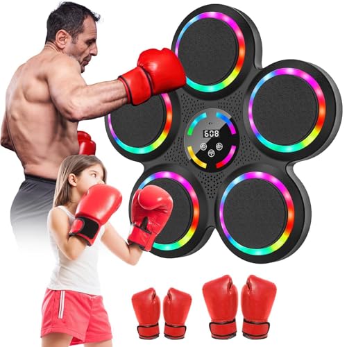 OUOAENR Music Boxing Machine, 2025 New Boxing Machine Wall Mounted with 2 Pairs of Gloves, 9 Speeds, 9 Training Modes, Counting Mode, Bluetooth Support, Smart Music Boxing Machine for Adults & Kids