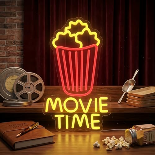 Image of Movie Time Neon Sign LED Light Sign for Movie Room Bedroom Wall Decor | Cinema Theme Wall Decor with USB Powered LED Lighting for Bedroom, Movie Room and Entertainment Space