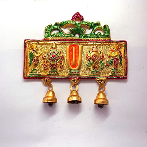 Image of KridayKraft Wall Hanging Tirupati Balaji Symbol Shankh Chakra Tilak with Hanuman ji and garud Statue Gold Plating Antique Decorative for Home & Office Table Showpiece Figurines