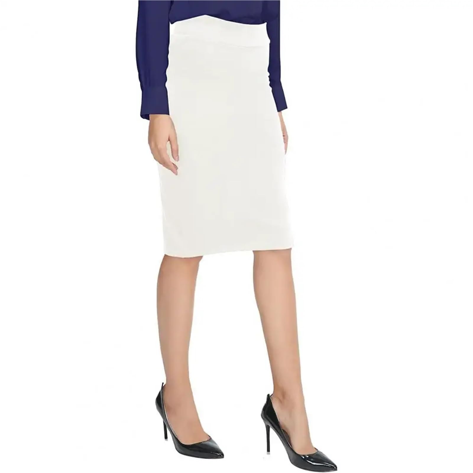 Gonne A Tubino Gonna a Tubino da Donna, da Hostess, da Lavoro, a Vita Alta, Attillata, Tinta Unita, Elastica, vestibilità Aderente, Lunghezza al Ginocchio, da Ufficio, da Donna(White,XL)
