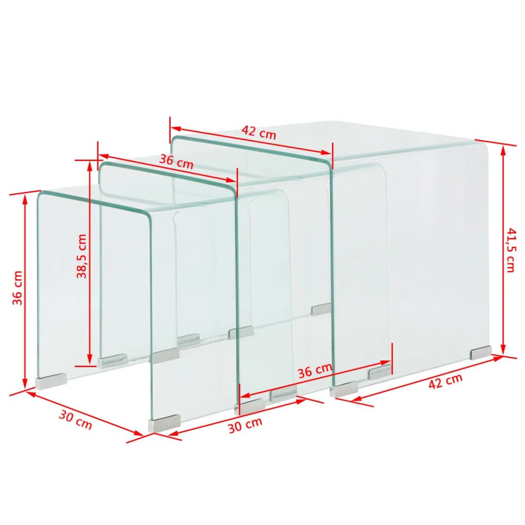 Générique Ensemble de Tables gigognes 3 Pièces Verre trempé Transparent, Meubles, Tables, Tables Basses et Tables d'appoint, Tables Basses, Transparent, (Poids 26.7KG)