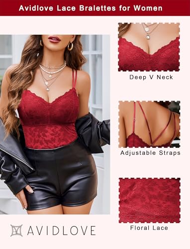 Image of Avidlove Lace Bralette for Women V Neck Camisole Lingerie Spaghetti Strap Tube Slim Tank Top
