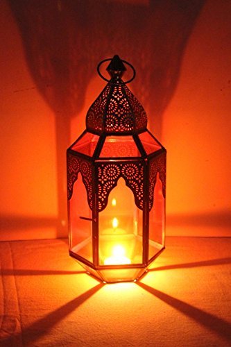 Orientalische Laterne aus Metall & Glas Haifana orange 32cm | orientalisches Windlicht | Marokkanische Glaslaterne für… – Bild 4