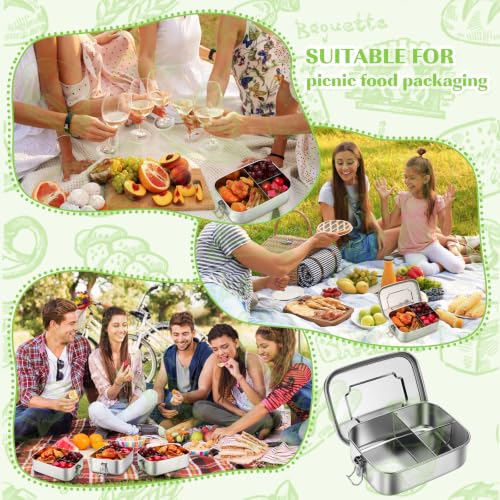 Image of Funnymoom 8 Pcs Stainless Steel Metal Bento 40 oz Leak Proof Metal Lunch Container 3 Compartment Packing Box Sandwich Container Bento Snack Box for Work Travel Adults