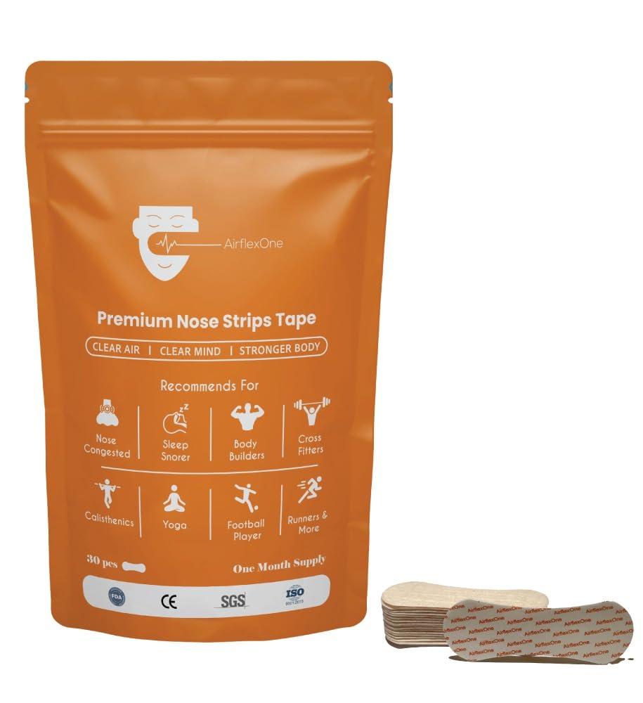 AirFlexOne Premium Nasal Strips for Snoring Relief Breathing Sleep Support Extra Strength Nose Strips for Athletes Workout Congestion
