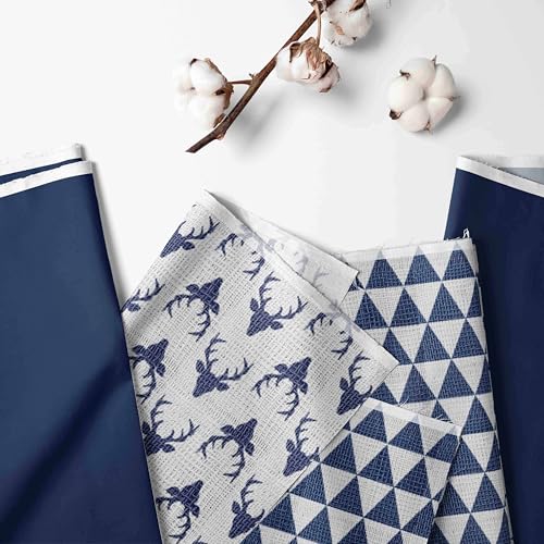 Image of Bacati - Tribal /Aztec Cotton Muslin Fabric Hooded Towels /Wash Cloths(Set of 3) (Set of 3 Wash Cloths, Bucks /Triangles Navy)