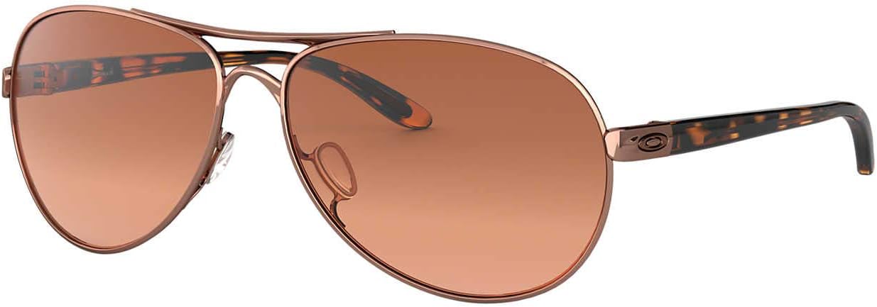 Oakley Women's Oo4079 Feedback Aviator Sunglasses Rose Gold/Vr50 Brown Gradient 59 Millimeters