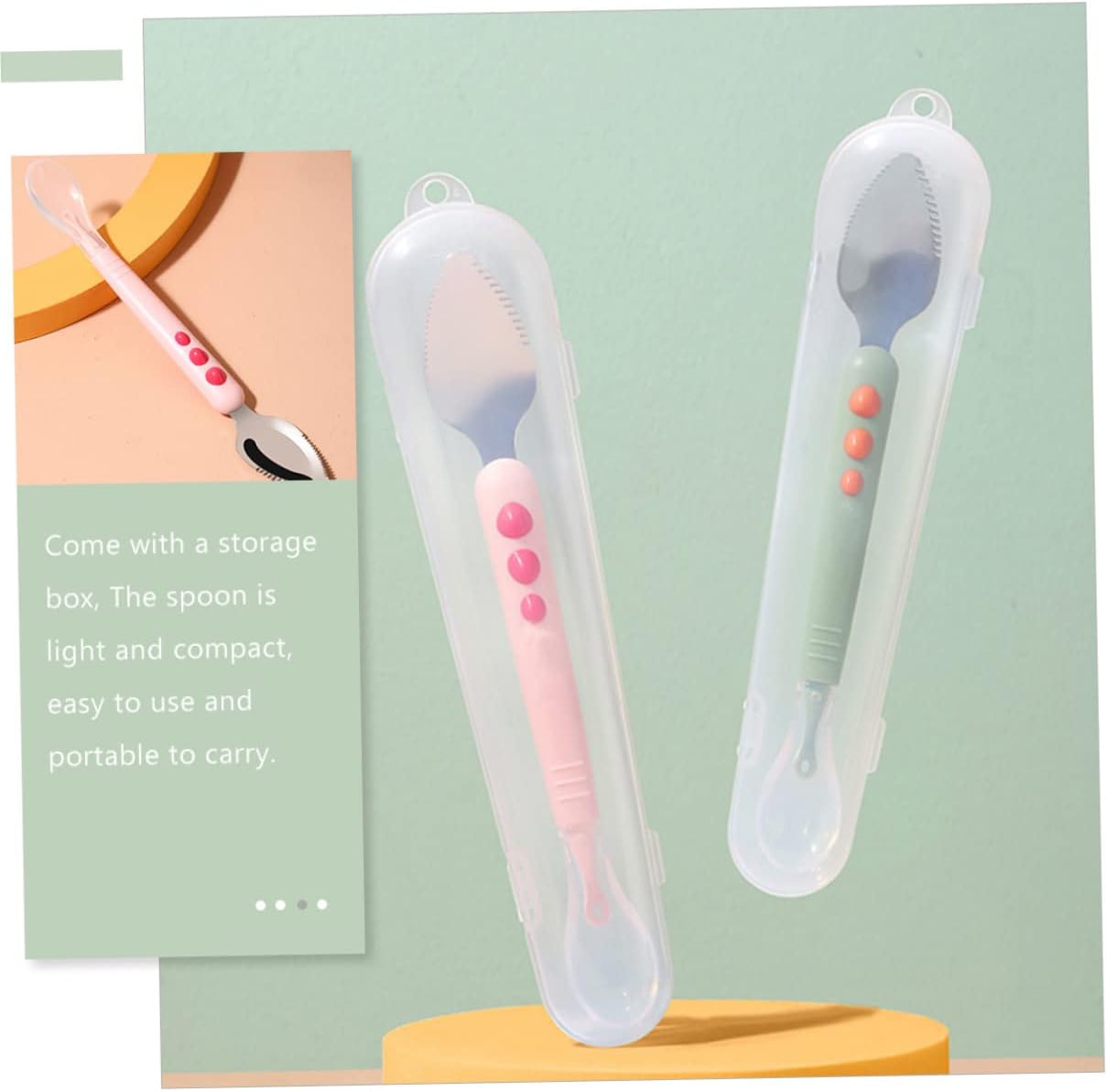 Healifty Double Head Silicone Spoon for Feeding and Puree Scraping Soft Safe Feeder with Compact Storage Box Feeding Supplies for Weaning and Fruit Puree Preparation