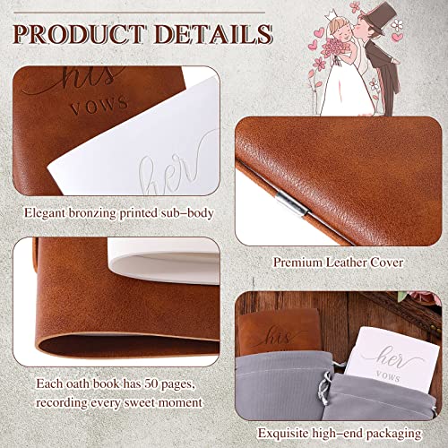 2 Pcs Wedding Vow Books His And Hers Vow Books Vow Notebook For Wedding Vows Journal Wedding Day Officiant Book 5.9 X 3.9 Inch, Bridal Shower Gifts, Wedding Keepsake, 50 Pages/Pcs (White, Brown) #TOP2