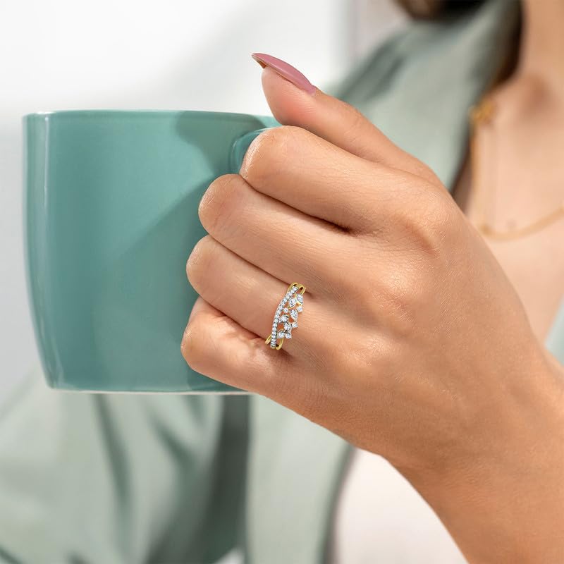 Image of KISNA 14k / 18k Real Gold & Diamond Ring | Diwali, Rakhi Rakshabandhan Gift for Sister /Bhabhi /Women | With Certificate of Authenticity & BIS-Hallmarked Gold Jewellery | Shaona Ring