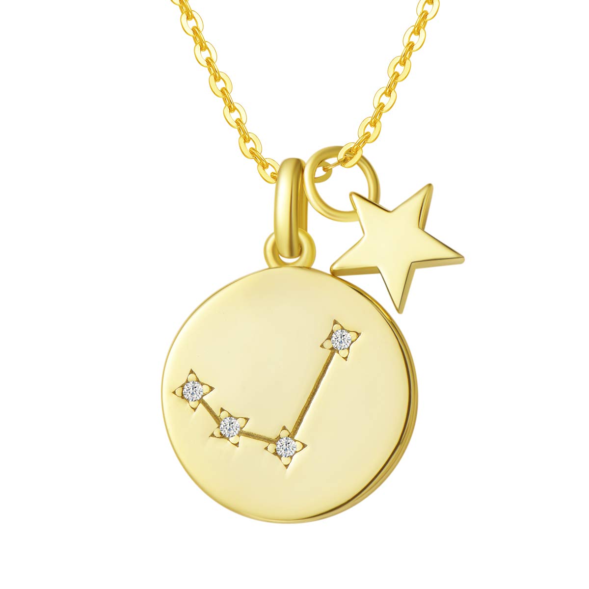 FANCIME Collar con Colgante de Signos del Zodiaco Constelaciones Horoscopo Collar para Mujer de Plata de Ley 925 Chapada Oro Amarillo y Circonita Cúbica - Longitud Cadena: 40 + 5 cm