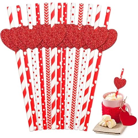 JarThenaAMCS 40Pcs Valentine's Day Paper Straws Cover