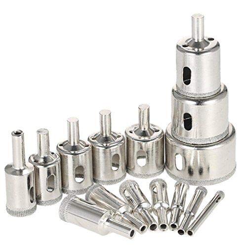 Diamond Drill Bits, LepoHome 15 PCS Hollow Core Drill Bit Set for Ceramic, Glass, Porcelain Tile Diamond Hole Saw Tile Set Glass Drill Bit, 1/4 to 2 Inch