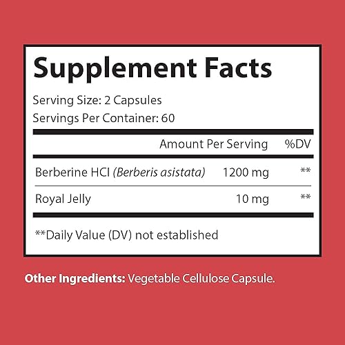 Miniatura 3 de Berberine Plus 1200 mg | Suplemento para control de peso, salud cardíaca y metabolismo de la glucosa, con jalea real, 120 cápsulas