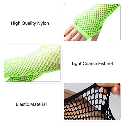 COSFAN 2 works Fishnet Gloves Women Fingerless Long Gloves Elastic Mesh Glove 1920s Hollow Gloves for Evening Party Halloween (Green) - Image 3