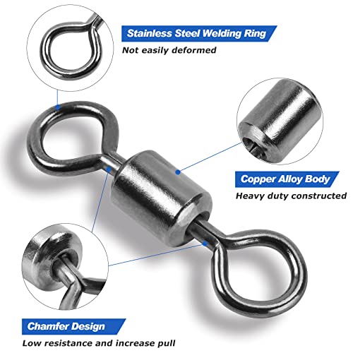 Goture Fishing Swivels Barrel Swivels, Rolling Barrel Swivels For Fishing, Stainless Steel Swivels, Hook Line Snap Connector Swivels Fishing Tackle Freshwater Saltwater, 162Lb To 1323Lb(Pack Of 100) #TOP2