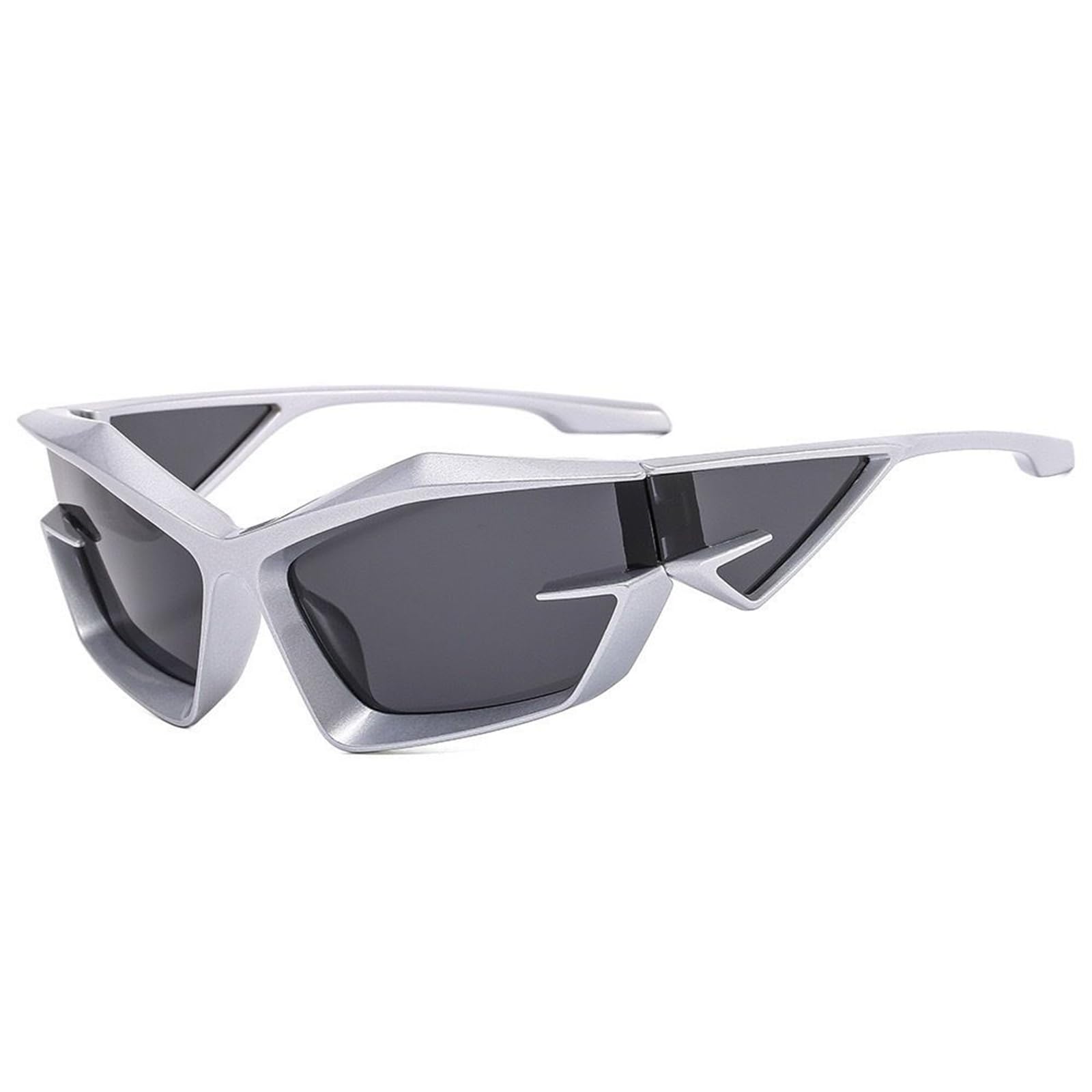 fianoeir Rave Sunglasses, Y2K Futuristic Cat Eye Design with Silver Frame, UV Protective Lenses for Outdoor Sports and Urban Fashion, Dimensions 180mm x 142mm x 41mm-picture-17