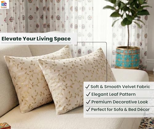 Image of RD TREND Velvet Rectangular 12x18 Inches Cushion Covers Set of 2 | Throw Pillow Covers for Sofa, Bed & Living Room | Perfect for Home Decor Cream Caramel