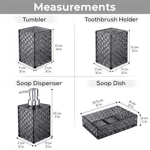 Image of Story@Home 4 Pieces Bathroom Accessories Set - Grey | Toothbrush Holder, Soap Dispenser, Mouth Wash Cup & Soap Dish for Home Kitchen & Bathroom | Bathroom Essentials for Office