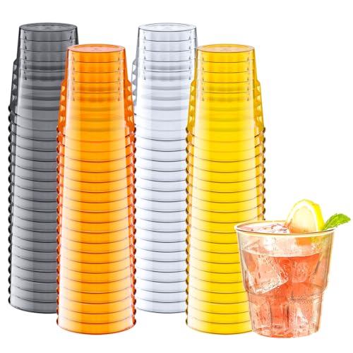 Mispudin 80 X 180ML (7oz) Coloured Hard Plastic Cups Reusable, Small Plastic Tumblers, Whiskey Glasses for Cocktail, Drinks, Desserts - Party Cups for Birthdays, Picnic, BBQ, Wedding, Airplane