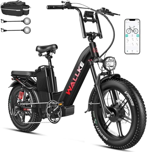 W Wallke H7 Peak 3200W Electric Bike for Adults, 48V 60Ah/40Ah Battery (Cell Brand Sam-Sung), 200-130 Mile, 34MPH Fast Ebike, APP Control Step Thru E-Bike, 20