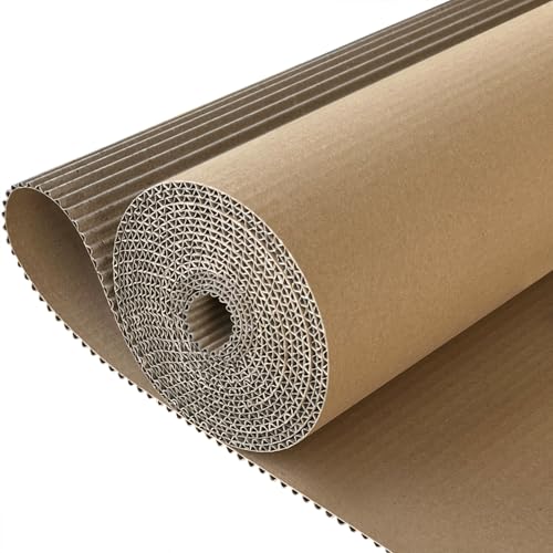 SYOGUA Corrugated Cardboard Roll, 17 x 197 Inches Thicker Wider Corrugated Paper, Single Face Large Cardboard Sheets Thick Cardboard Roll for Crafts, Shipping, Mailing, Gift Packaging