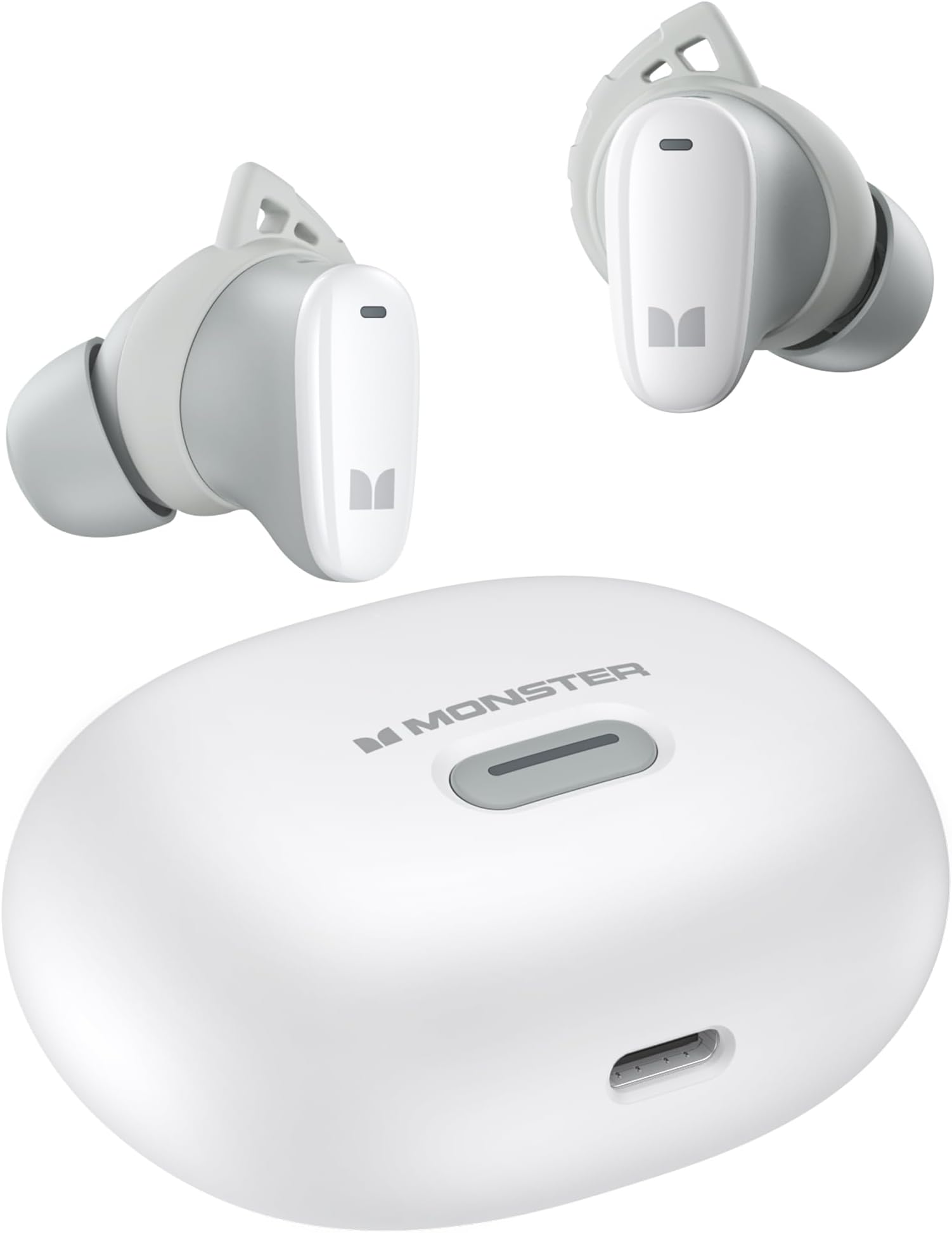Monster N-Lite 206 Bluetooth Earbuds Wireless Earphones Bluetooth 5.4 in-Ear Earbuds Headphones Built-in Mic, Touch Control, IPX6 Waterproof, Comfortable Fit, Type-C Charging, 25H Playback, White