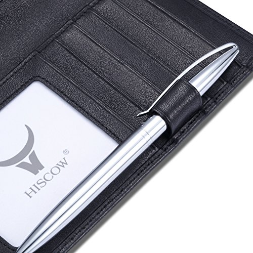 Hiscow Soft Leather Checkbook Cover & Card Holder With Divider - Italian Calfskin (Black) #TOP4