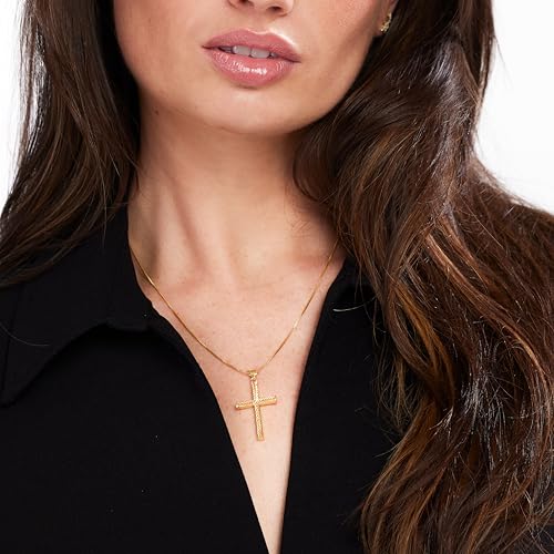 JTV Sterling Silver Diamond-Cut Cross Pendant Necklace - Christian Jewelry for Women - Elegant 925 Silver Faith Necklace - Religious Gift for Baptism, Confirmation, or Holiday - 18"4