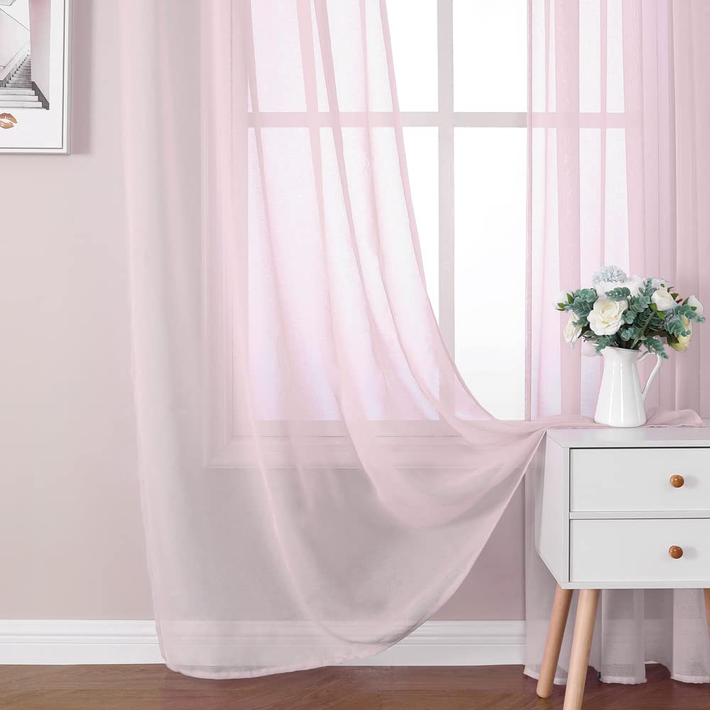 MIULEE 2 Panneaux Rideaux Voilages Tissu Polyester Doux Semi-Transparent Couleur Pure Voilage de Fenêtre Lisse Élégant Chaleureux pour Chambre Salon Tige de Poche 140x245cm Rose