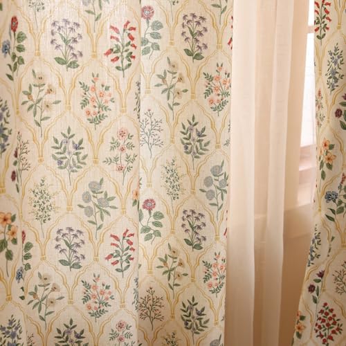 Image of ISAENNE Designer Vintage Linen Printed Curtain,2 Panels,79 inchx53 inch-Serenity B