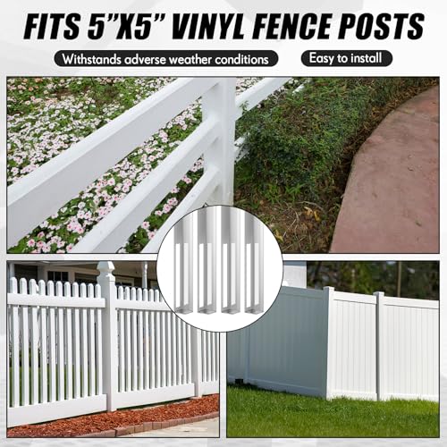 Image of Hicarer 4 Set 5 inch x 5 inch x 48 inch Vinyl Fence Concrete /Wood Post Mount Tower with Mounting Kit Heavy Duty Fence Post for Vinyl Newel Posts Repair - Galvanized Steel, 300 lbs Load Capacity