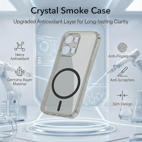 Image of Jkobi Lifetime Anti-Yellow MagSafe Compatible Clear Back Case Cover for Oppo Reno13 Pro 5G | Oppo Reno 13 Pro 5G (Sleek Hard Crystal | Shockproof and Camera Protection)