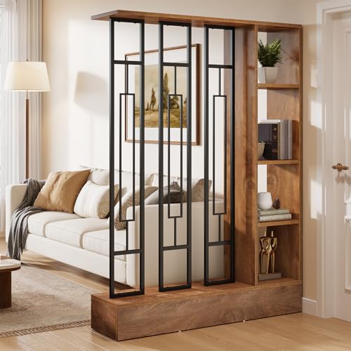 Tribesigns Wall Room Divider with Display Shelves 70.9 Modern Freestanding Room Divider Screen with Sturdy Base Wall Partition for Home & Office (Brown & Black 47.2 W x 11.8 D x 70.9 H)