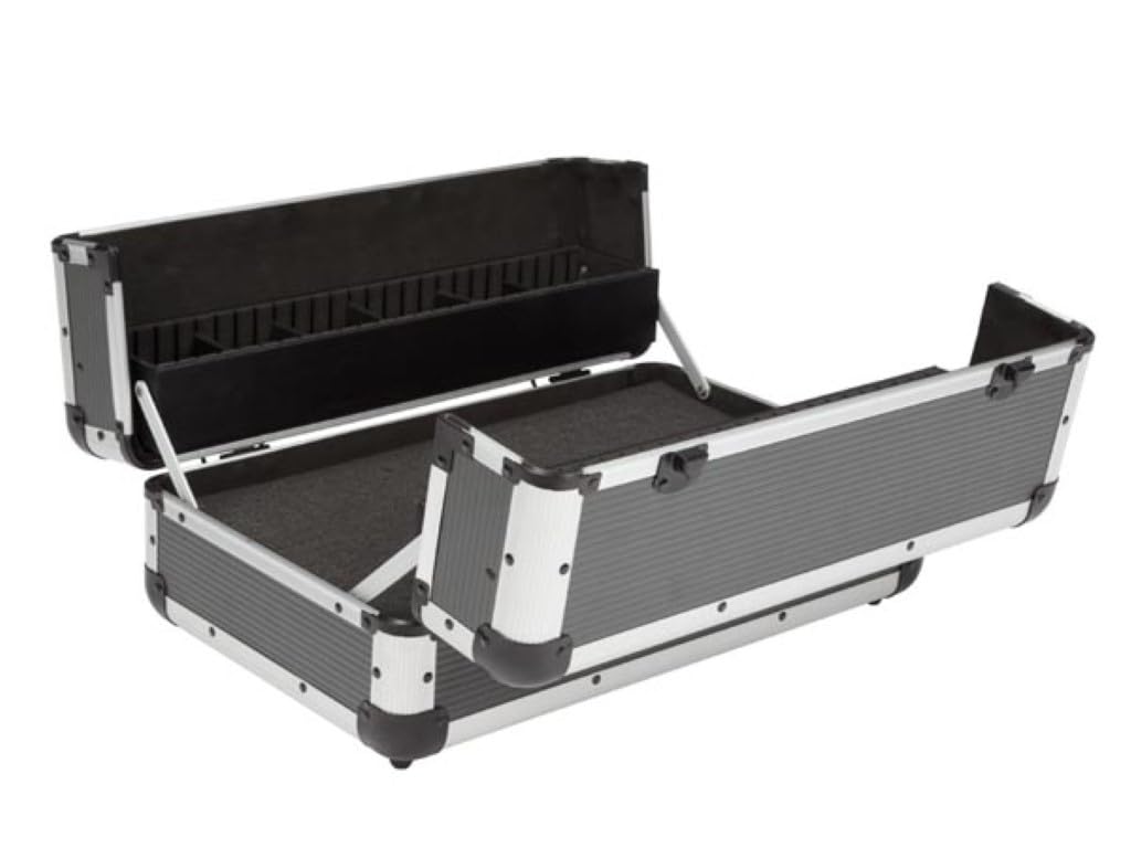Perel Aluminiowa walizka narzędziowa 455 x 265 x 170 mm z pianką kostkową i pianką falowaną, twarda walizka transportowa na narzędzia, aparat, laptop i sprzęt pomiarowy