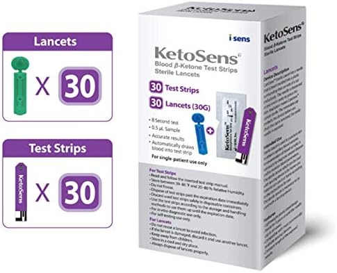 KetoSens Blood Ketone Test Strips and Lancets - Ideal for The Keto Diet and Ketosis Monitoring - Includes 30 Test Strips & 30 Lancets