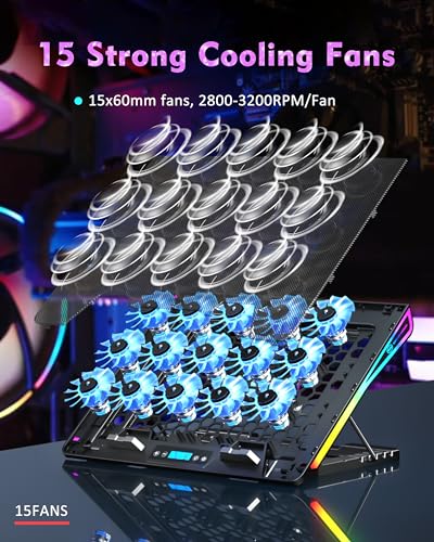 AICHESON Laptop Cooling Pad, 15 Powerful Cooling Fans, Gaming Laptop Cooler with RGB Lights for 15-17.3 inch PC Computers - Image 3