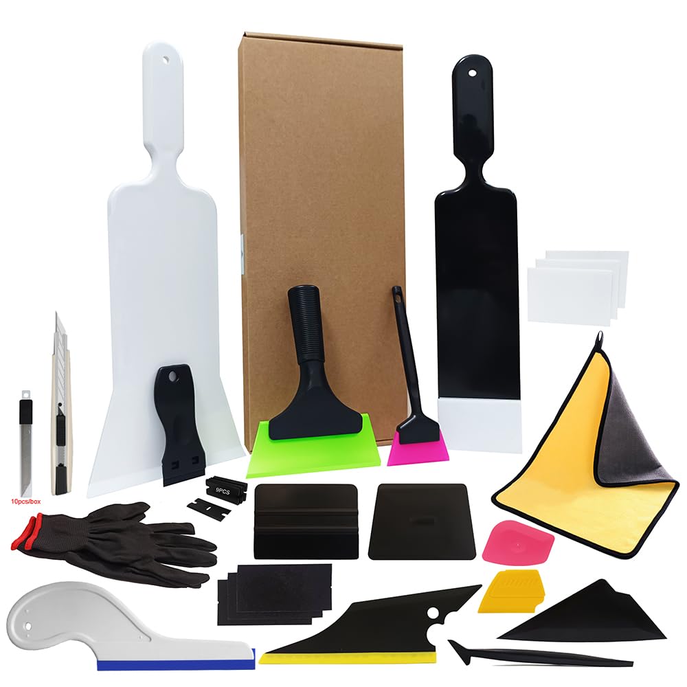 Kit di attrezzi in vinile per auto, set di spatole per pellicola colorata, set di strumenti per avvolgere, raschietto, raschietto, raschietto in feltro, lavavetri, coltello, guanti, asciugamano