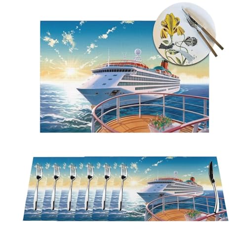 Lot de 4 sets de table tissés en PVC lavables et résistants - 2