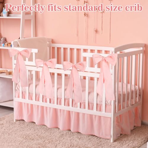 Image of Smoothnovelty Pink Crib Bed Skirts with 4 Large Cot Bow 28 inch x 52 inch, 14 inch Drop