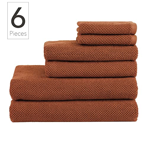 Nate Home By Nate Berkus 100% Cotton Textured Rice Weave 6-Piece Towel Set | 2 Bath Towels, Hand Towels, And Washcloths, Soft And Absorbent For Bathroom From Mdesign - Set Of 6, Sienna (Rust) #TOP1