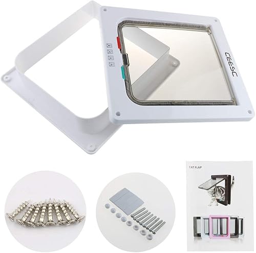 Miniatura 6 de CEESC Puerta extra grande para gatos (tamaño exterior 11 x 9.8 pulgadas), resistente a la intemperie, blanco, material ABS, solapa de bloqueo de 4